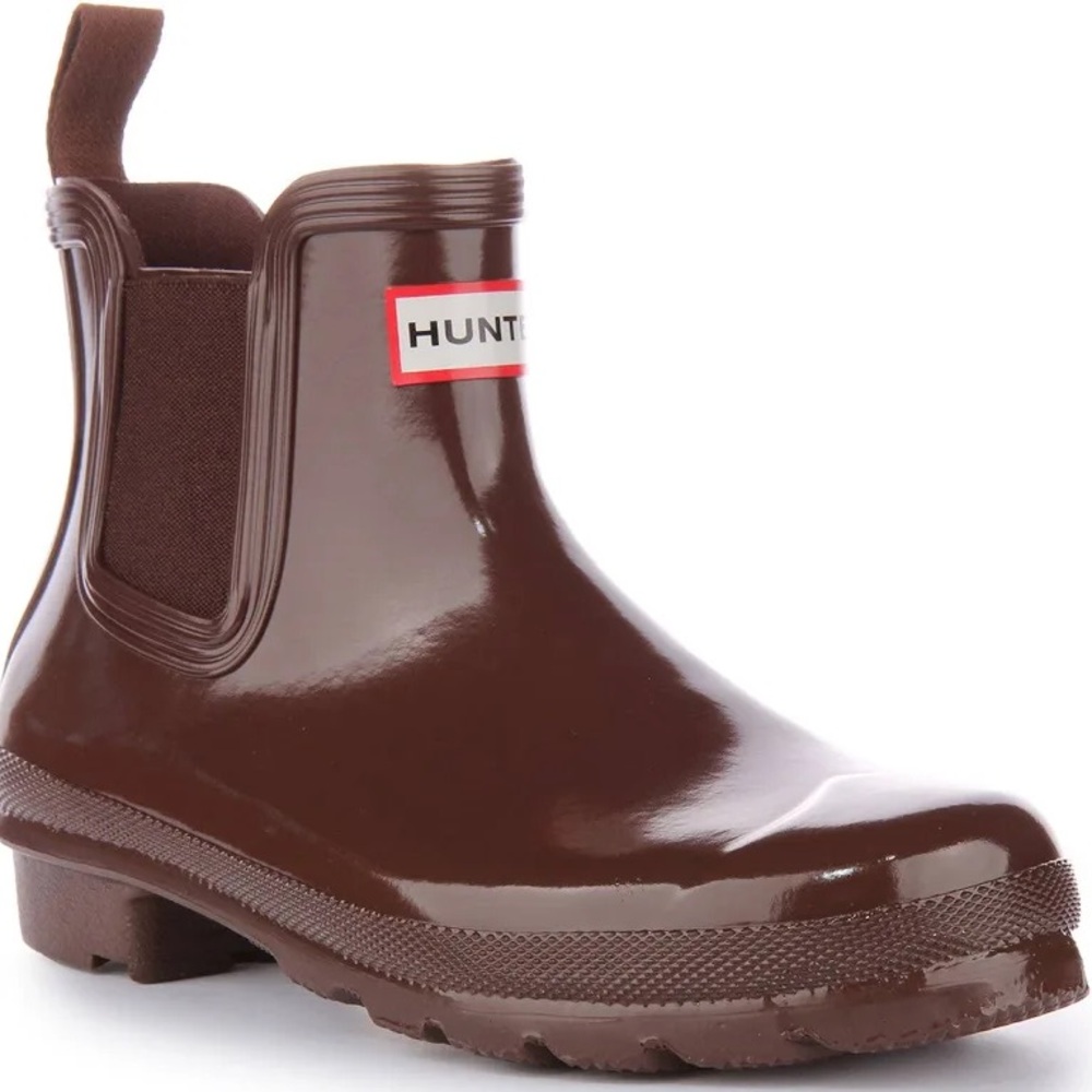 HUNTER WOMEN’s ORIGINAL CHELSEA GLOSS BOOTS BROWN BOLT 6 37 EU - Picture 1 of 9